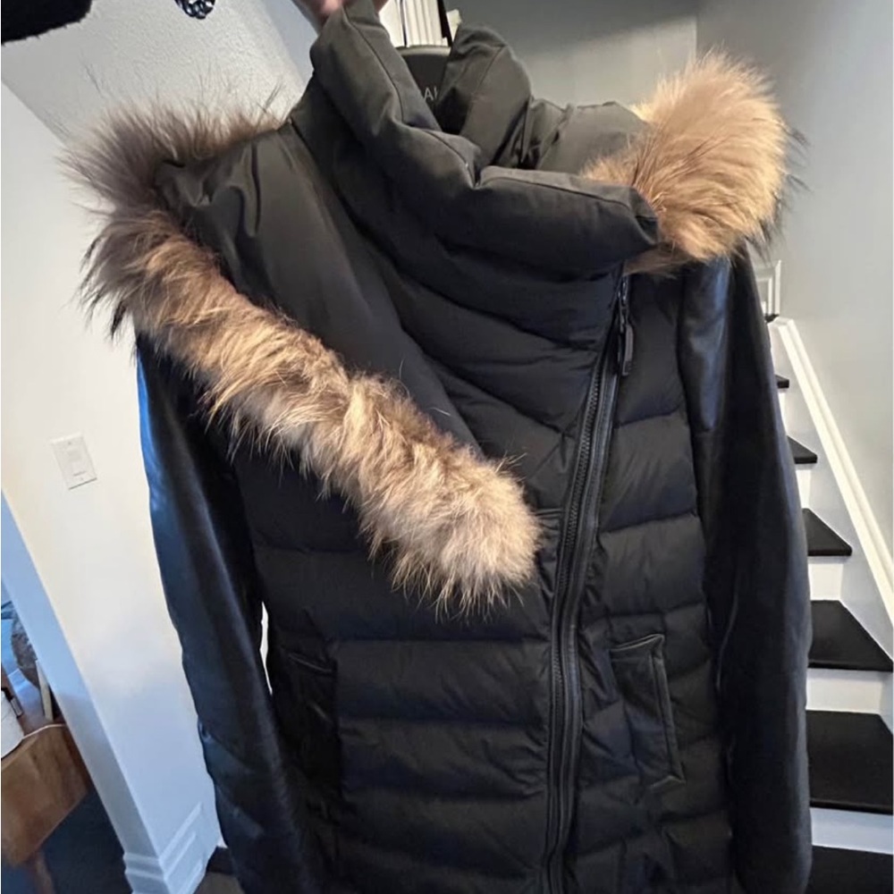 RUDSAK Dark Puffer Coat with leather sleeves